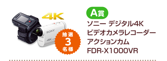 A賞 ソニー デジタル4Kビデオカメラレコーダー アクションカム FDR-X 1000VR 抽選3名様