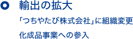 輸出の拡大 「つちやたび株式会社」に組織変更 化成品事業への参入