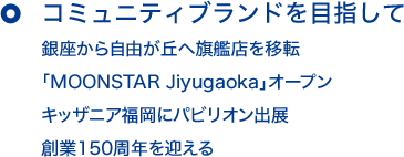 コミュニティブランドを目指して銀座から自由が丘へ旗艦店を移転 「MOONSTAR Jiyugaoka」オープン キッザニア福岡にパビリオン出展 創業150周年を迎える